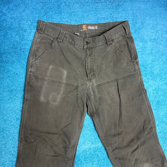Carhartt Double Knee Carpenter Pants 33x34 Olive Green Distressed Y2K Workwear - Picture 3 of 16